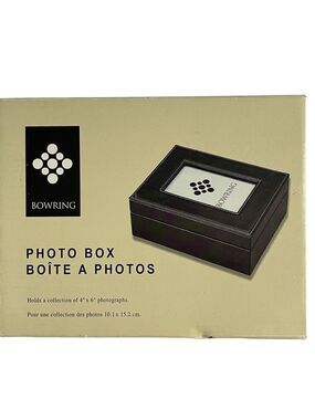 𝅺BOWRING Photo Box in Black Faux Leather 8.5 X 6.75 X 3.25               ii